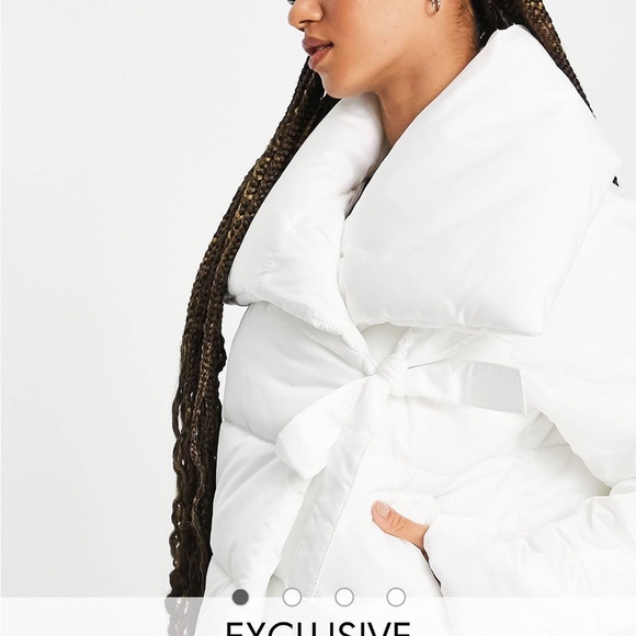 ASOS Exclusive ASYOU White Pillow Puffer Jacket Coat Size US 4 Tie Front Closure - Picture 3 of 6